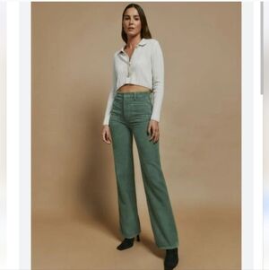 Reformation Alyssa High rise Wide leg Corduroy Pants green  90s 70s